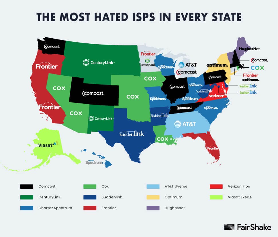The Most Hated Internet Service Providers in Every US State - Consumer  Rights Information