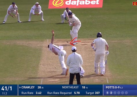 1. Very open stance. 2. Foot moves across rather than towards ball. 3 Head outside the line, stiff front leg