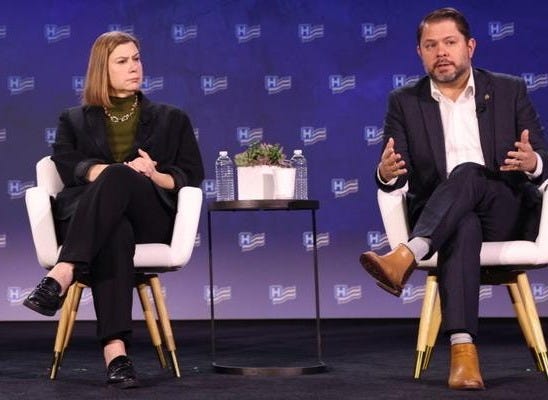 Sens. Elissa Slotkin, D-Mich., and Ruben Gallego, D-Ariz speaking at the 2025 AHA Annual Membership Meeting Sens. Elissa Slotkin, D-Mich., and Ruben Gallego, D-Ariz speaking at the 2025 AHA Annual Membership Meeting