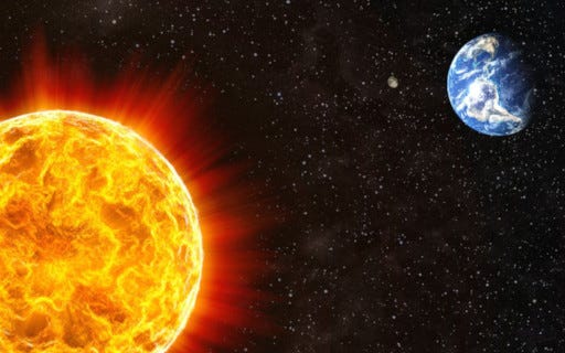 Illustration of the Sun, Moon, Earth, and Stars