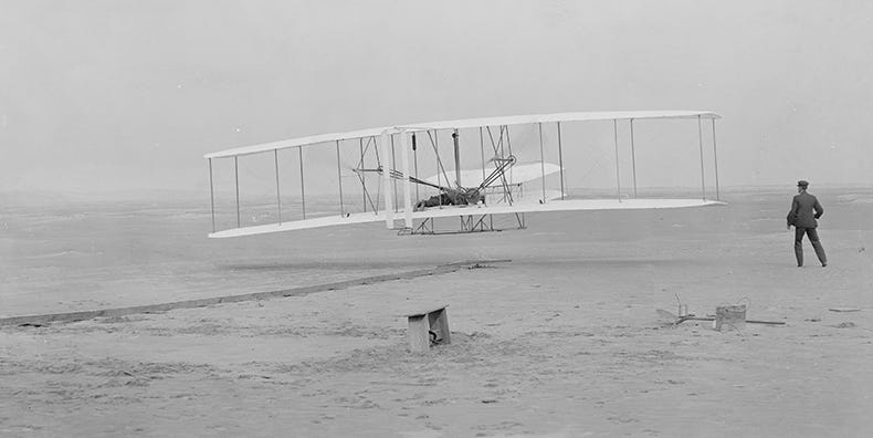 Wright brothers taking flight