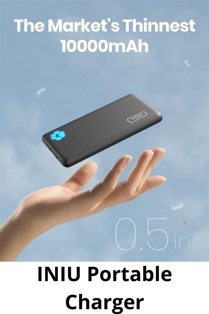 INIU Portable Charger, Slimmest 10000mAh 5V/3A Power Bank, USB C in&out ...