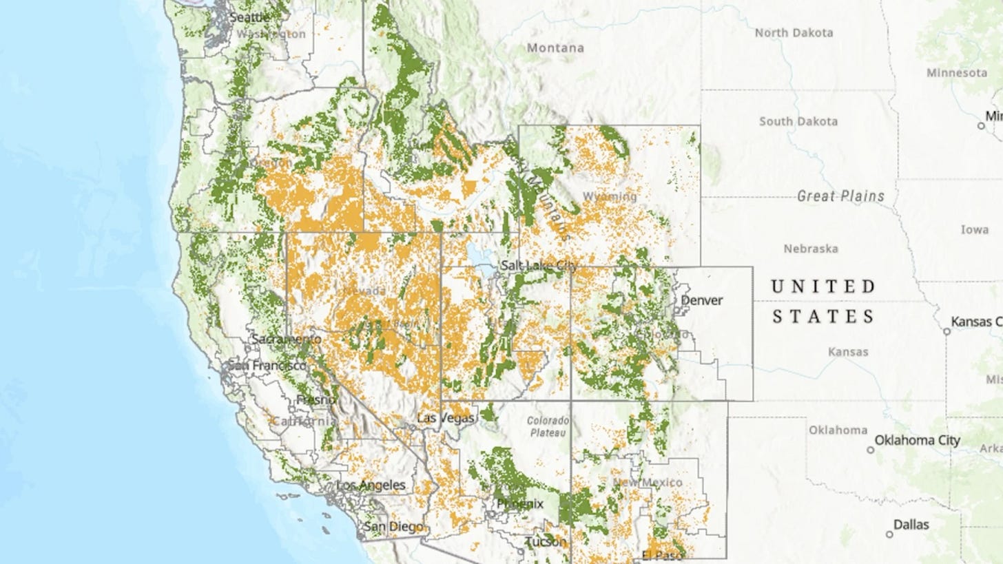 map showing areas i the western US that would be for sale