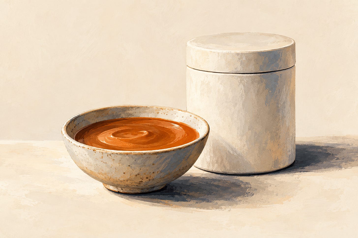 Illustration of a sauce bowl beside a sealed ingredient container.
