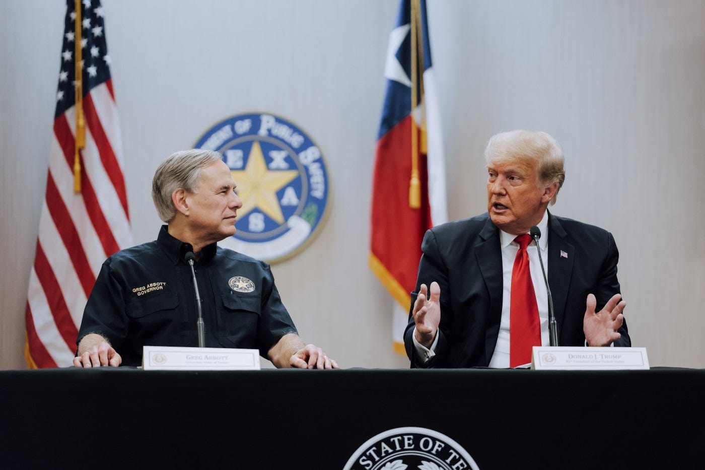 Texas Governor Greg Abbott and President Donald Trump discussed border security in Pharr, Texas after the president toured the unfinished Border Wall there on June 30, 2021 (Photo from Office of Texas Governor Greg Abbott) Texas Governor Greg Abbott and President Donald Trump discussed border security in Pharr, Texas after the president toured the unfinished Border Wall there on June 30, 2021 (Photo from Office of Texas Governor Greg Abbott)