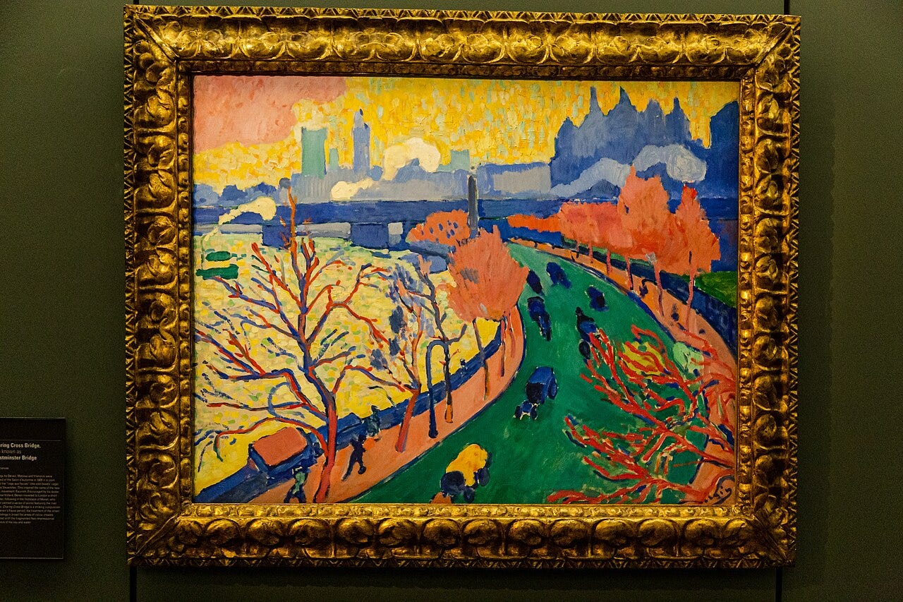 Derain painting of Charing Cross Bridge over the Thames in bright non naturalistic color