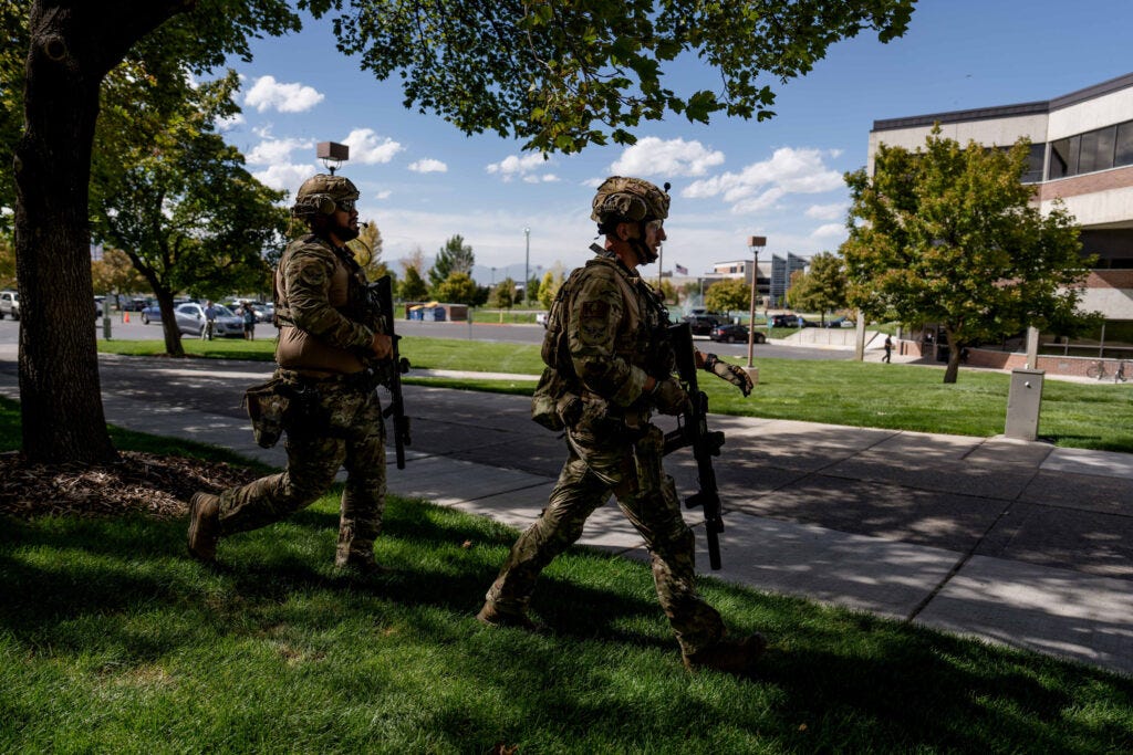 Law enforcement responds after conservative political commentator Charlie Kirk was shot and killed during an event at Utah Valley University in Orem on Wednesday, Sept. 10, 2025. (Photo by Spenser Heaps for Utah News Dispatch) Law enforcement responds after conservative political commentator Charlie Kirk was shot and killed during an event at Utah Valley University in Orem on Wednesday, Sept. 10, 2025. (Photo by Spenser Heaps for Utah News Dispatch)