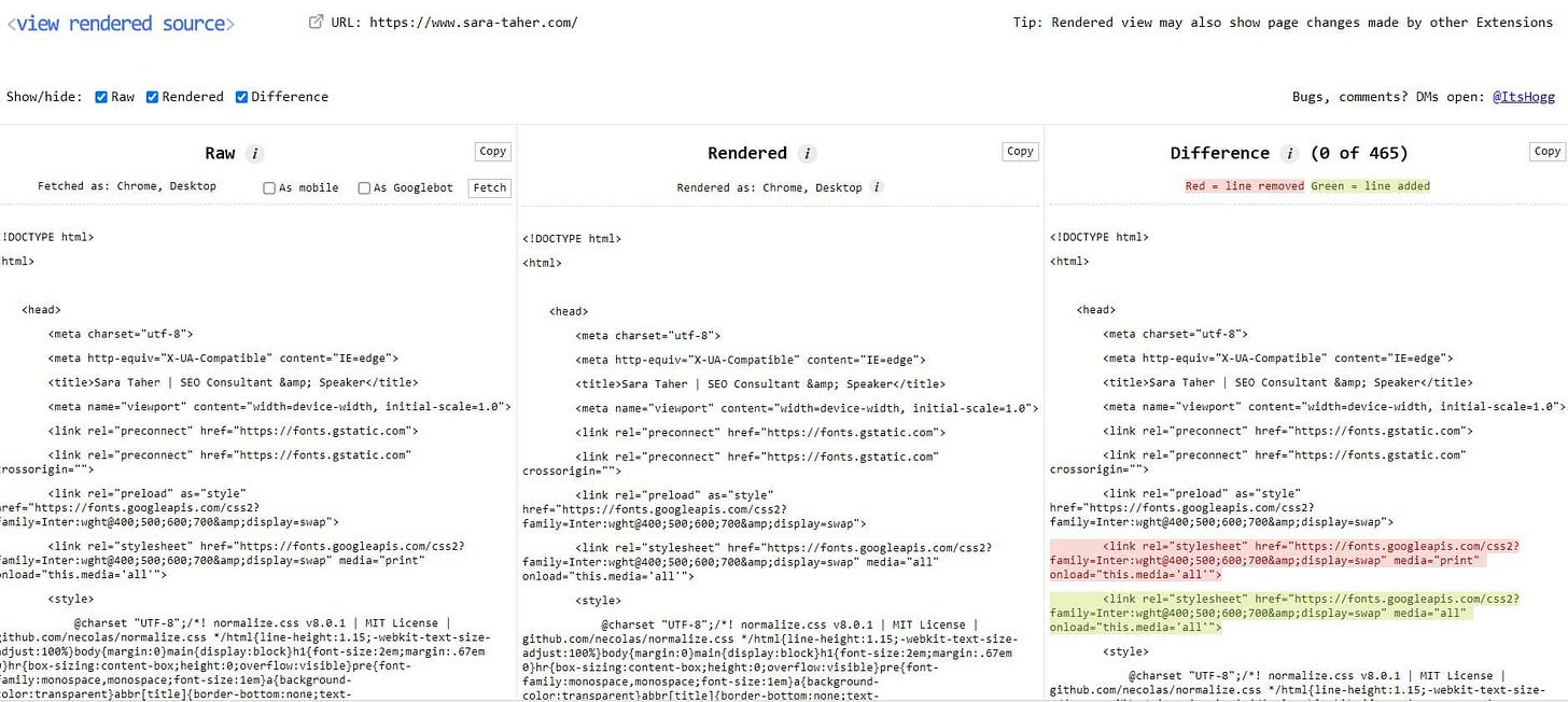 Compare raw html with rendered code Compare raw html with rendered code