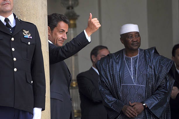 French President Nicolas Sarkozy welcomes the president of Mali Amadou Toumani Toure at the Elysee Palace on July 13, 2010 in Paris, France. Fifty...