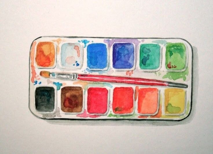 This may contain: an artist's palette with watercolors and a brush This may contain: an artist's palette with watercolors and a brush