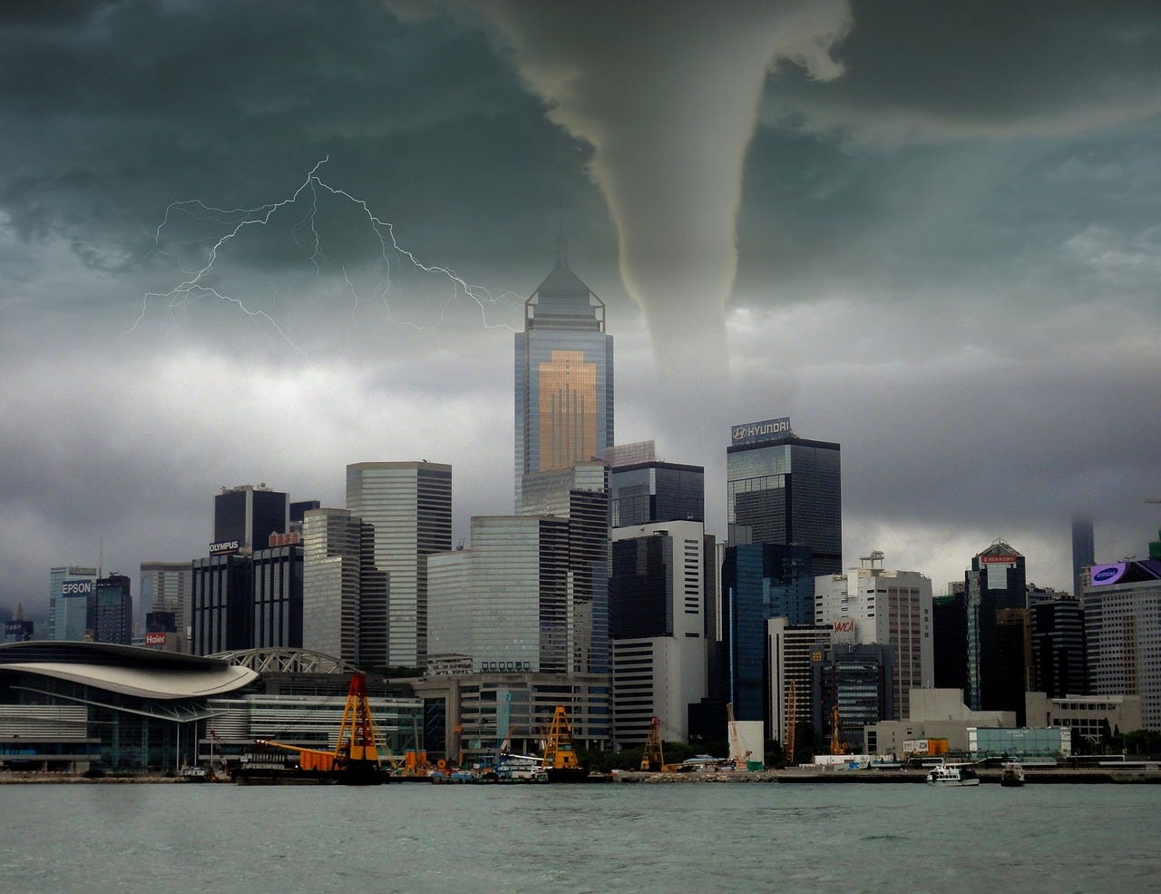 Tornado over the business district Tornado over the business district