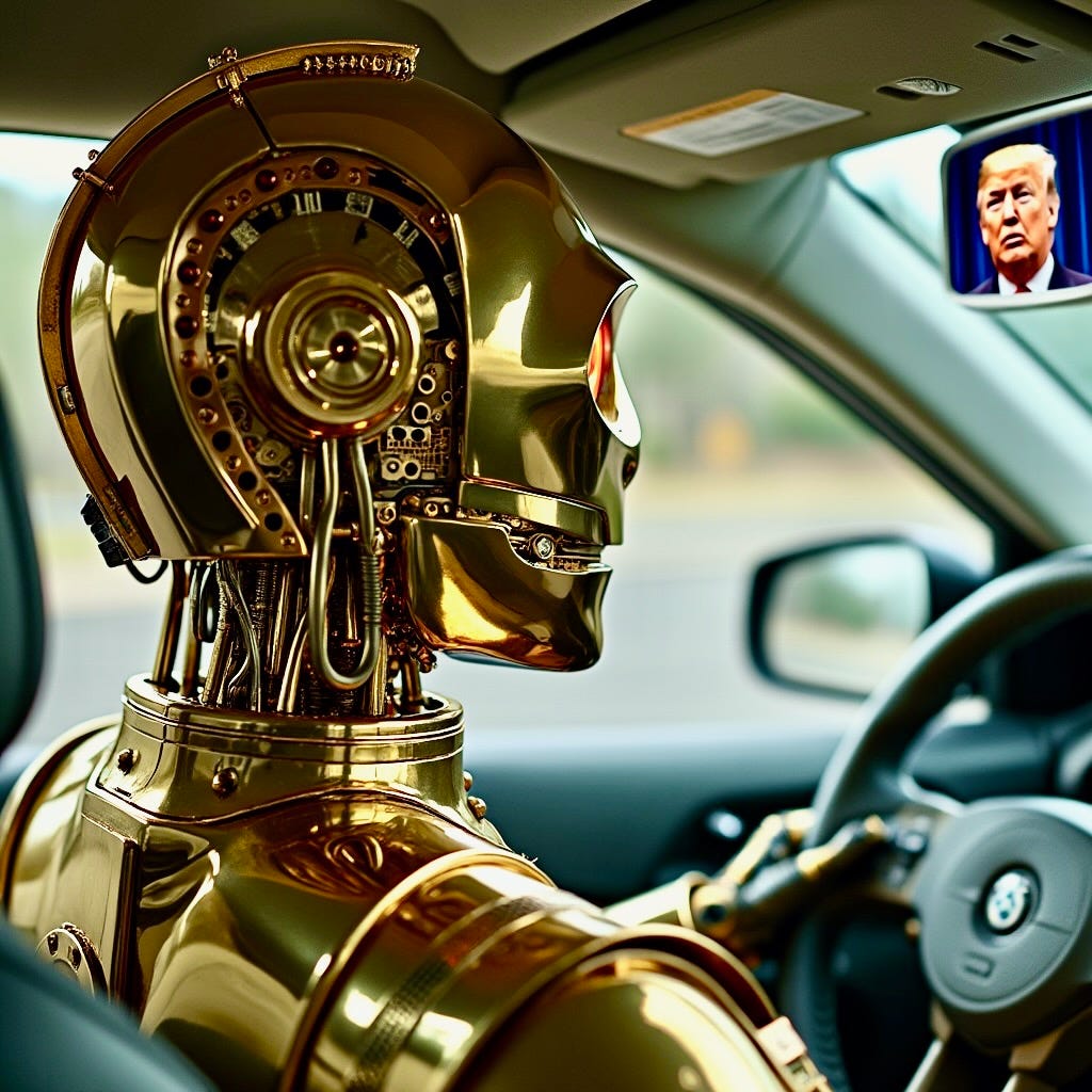 A robot in a car

AI-generated content may be incorrect.