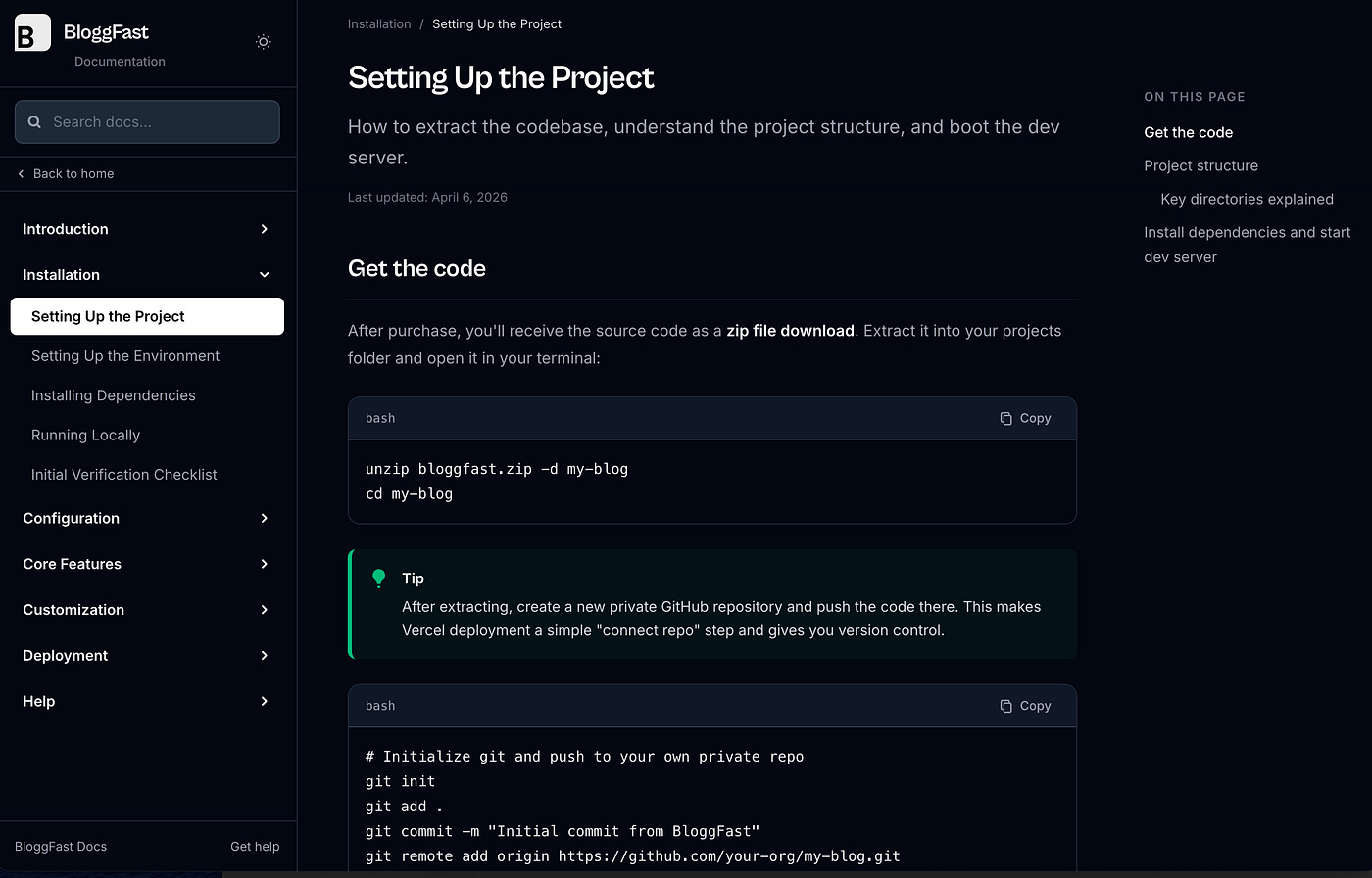 BloggFast documentation page. Image by Jim Clyde Monge