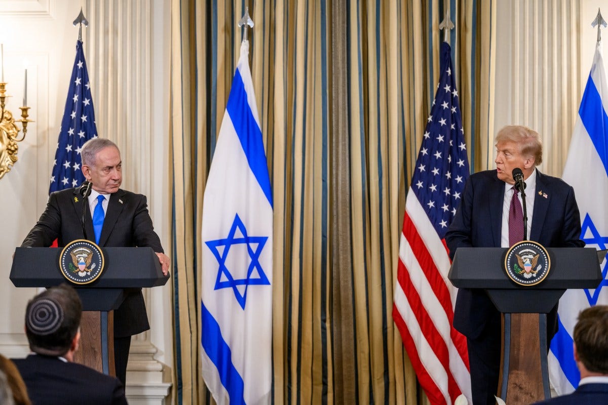 President Donald Trump and Israeli Prime Minister Benjamin Netanyahu hold a joint press conference announcing the U.S. peace plan for Gaza, Monday, September 29, 2025, in the State Dining Room of the White House. (Official White House Photo by Joyce N. Boghosian)