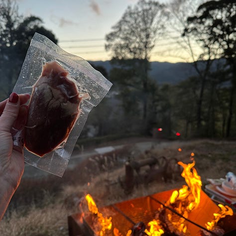 Beer, fire, meat, and barbecuing.