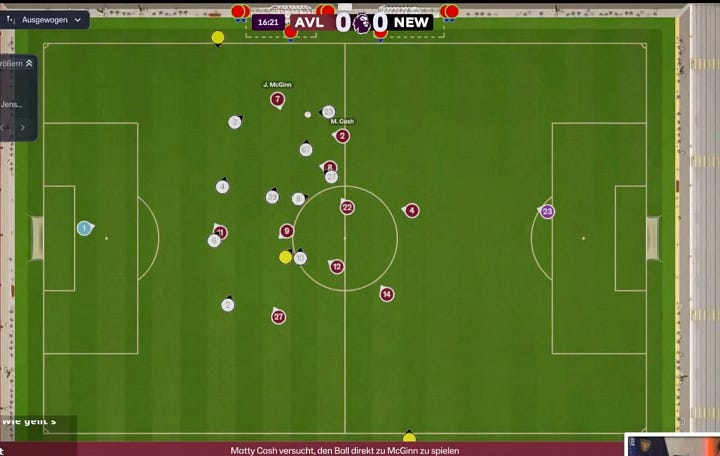 A 2D view of a football match on Football Manager and a closeup of a 2D radar on Pro Evolution Soccer