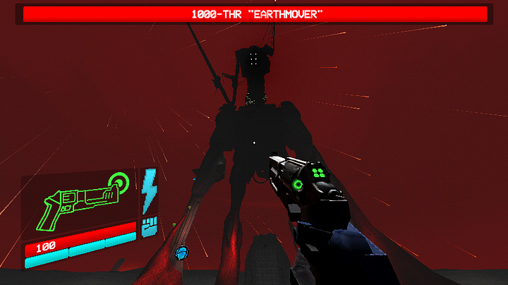 The first image is a landscape of the level 7-2, showing spotlights in a night sky and a clock tower that resembles London's Big Ben, the name of the level 'Light Up The Night' is written in the sky. The second image shows a giant machine looking down, with a boss health bar that reads '1000-THR "EARTHMOVER"'