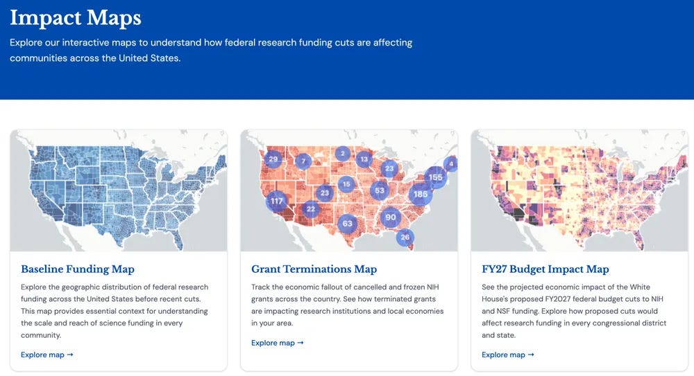 Impact Maps
Explore our interactive maps to understand how federal research funding cuts are affecting communities across the United States.