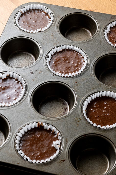 process photos showing how to make small batch chocolate cupcakes