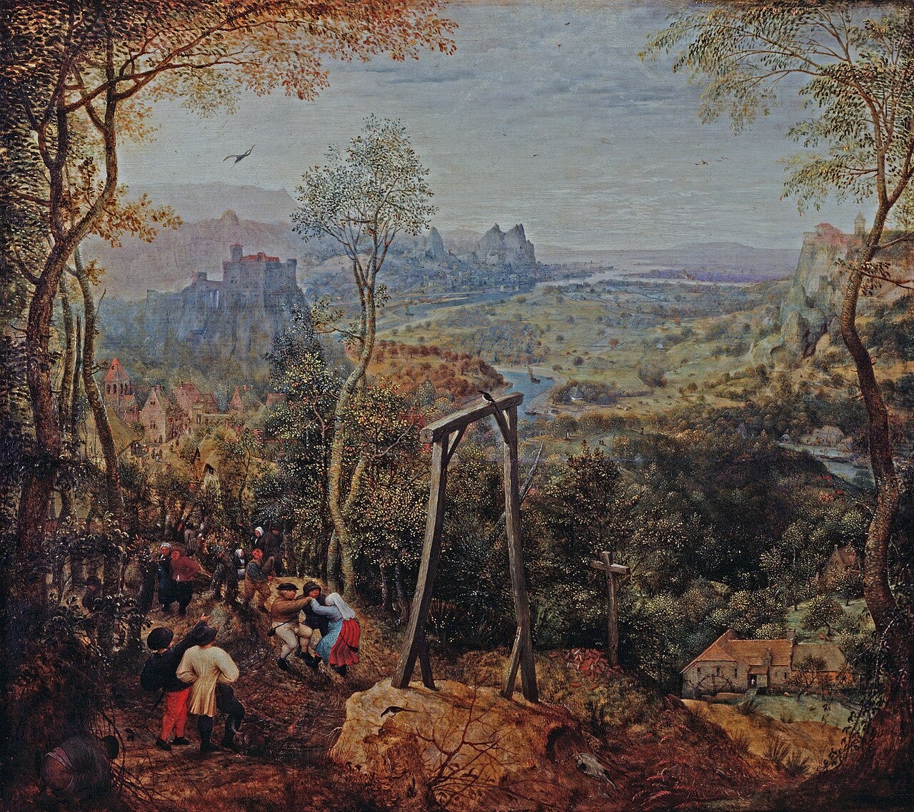Peasants dancing near a gallows with a magpie on the beam Peasants dancing near a gallows with a magpie on the beam