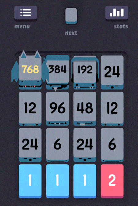 An animation from screenshots of a few turns of the mobile phone game Threes where two 768 squares become 1536 and then a screen pops up that says “Time Limit: You’ve reached your limit on Threes” An animation from screenshots of a few turns of the mobile phone game Threes where two 768 squares become 1536 and then a screen pops up that says “Time Limit: You’ve reached your limit on Threes”