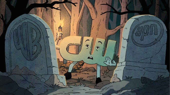 The CW, scared, spotting gravestones