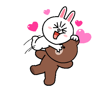 a cartoon bunny is holding a brown teddy bear surrounded by hearts