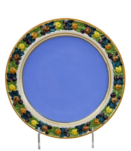 Majolica Italian Fruit Rimmed 8 Inch Glazed Ceramic Plate D - Picture 1 of 7