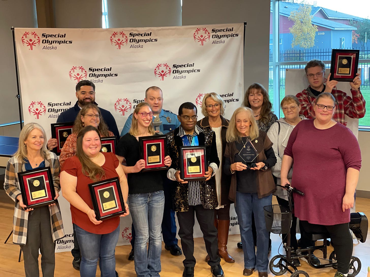 Anne Garland Young, widow of Congressman Don Young, accepts an award on his behalf from Special Olympics Alaska. Anne Garland Young, widow of Congressman Don Young, accepts an award on his behalf from Special Olympics Alaska.
