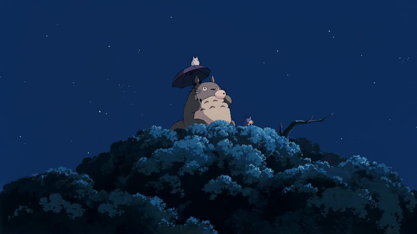 Anime 3840x2160 Studio Ghibli anime cartoon My Neighbor Totoro Anime screenshot creature stars starry night sky night umbrella