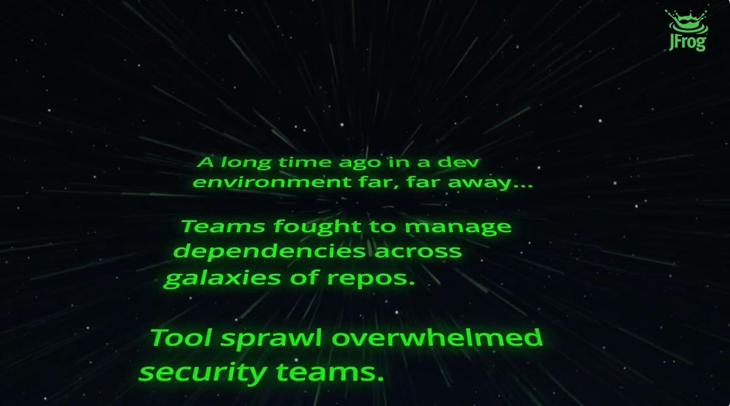 First scene from the May the 4th campaign teaser video, “Ready for the JFrog Force?”