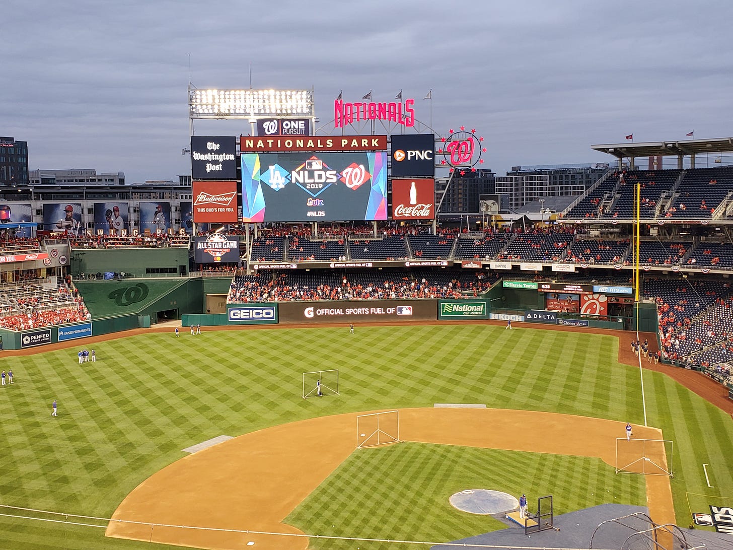 The view from pre-game batting practice at Nationals Park at Game 3 of the National League Division Series on October 6, 2019. The view from pre-game batting practice at Nationals Park at Game 3 of the National League Division Series on October 6, 2019.