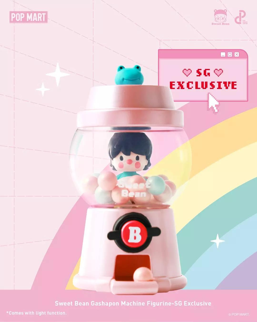 Subject: Sweet Bean Gashapon Machine figurine Singapore-exclusive promotional image featuring miniature capsule machine toy.