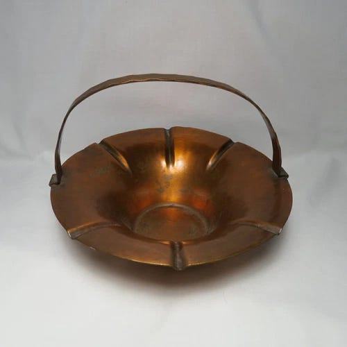 Vintage Copper Basket with Handle Coppercraft 140   6 5/8" Diameter 5" Tall - Picture 1 of 8