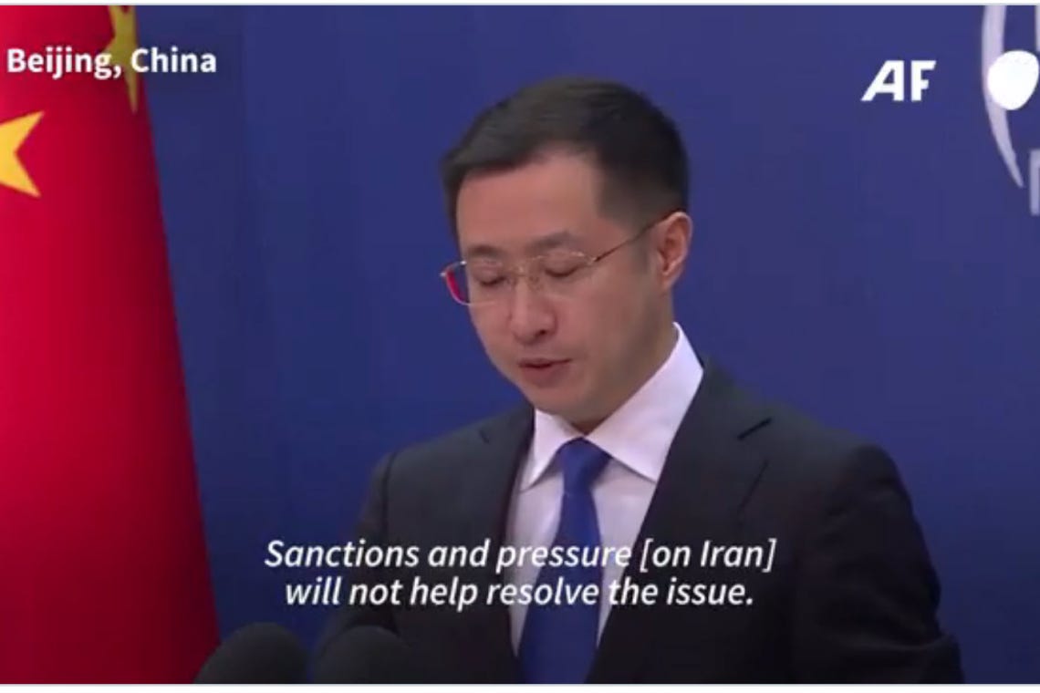 China Publicly REJECTS U.S. Sanctions Upon Iran