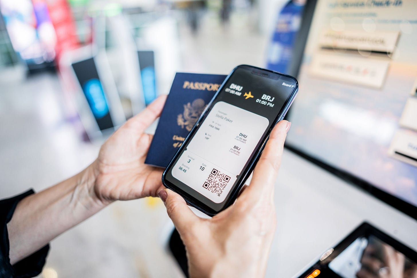 Electronics Phone Text Mobile Phone Passport Person Credit Card and QR Code