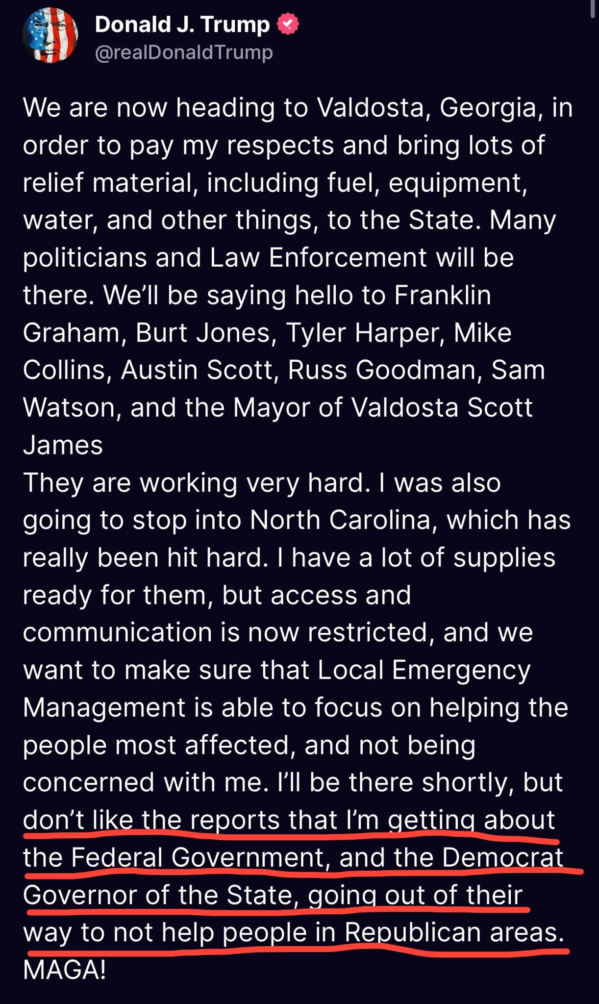 Libbey Dean on X: "Trump claims he's “getting reports” that the federal  government isn't helping people in Republican areas in North Carolina  during Helene recovery. https://t.co/nOqR75FbTw" / X