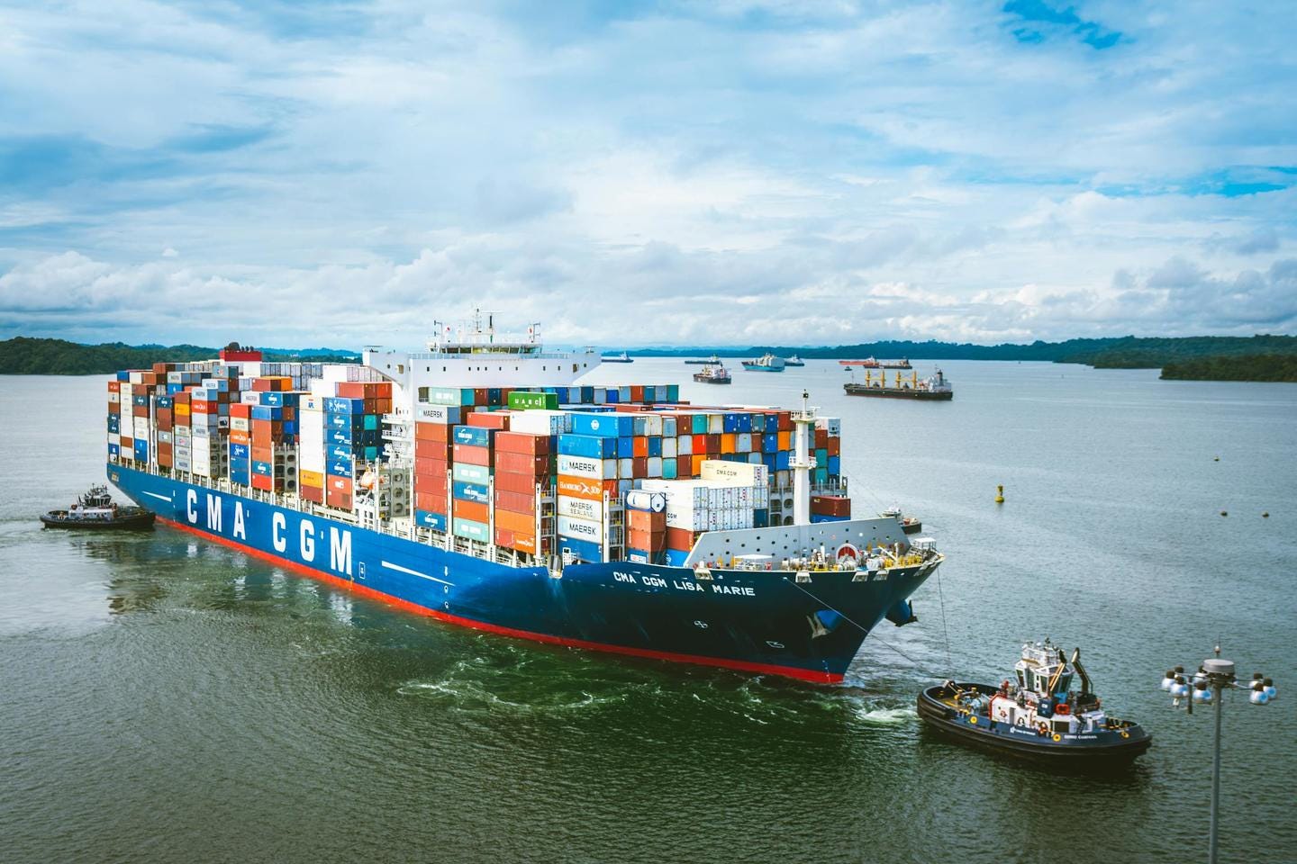 Cargo ship at sea in Panama