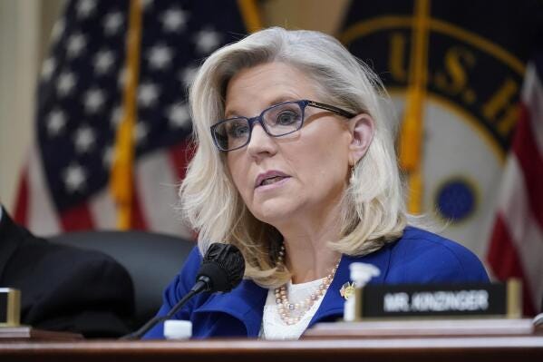 FILE - Vice Chair Liz Cheney, R-Wyo., speaks as the House select committee investigating the Jan. 6 attack on the U.S. Capitol, holds a hearing on Capitol Hill in Washington, Oct. 13, 2022. Cheney is crossing the aisle again with an endorsement of Abigail Spanberger, the Democratic incumbent in one of Virginia’s tightest U.S. House races.  (AP Photo/J. Scott Applewhite, File)