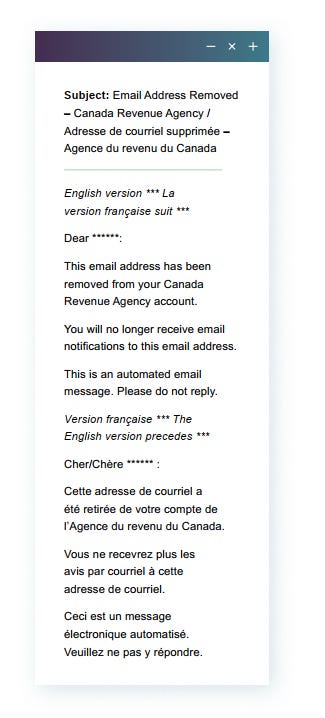  A screenshot of the email the CRA had sent unintentionally. (Source: canada.ca). 