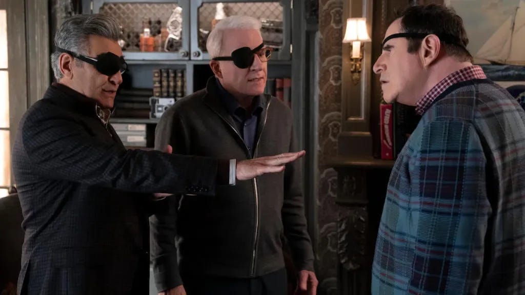 Eugene Levy, Martin Short, and Richard Kind in an eye patch