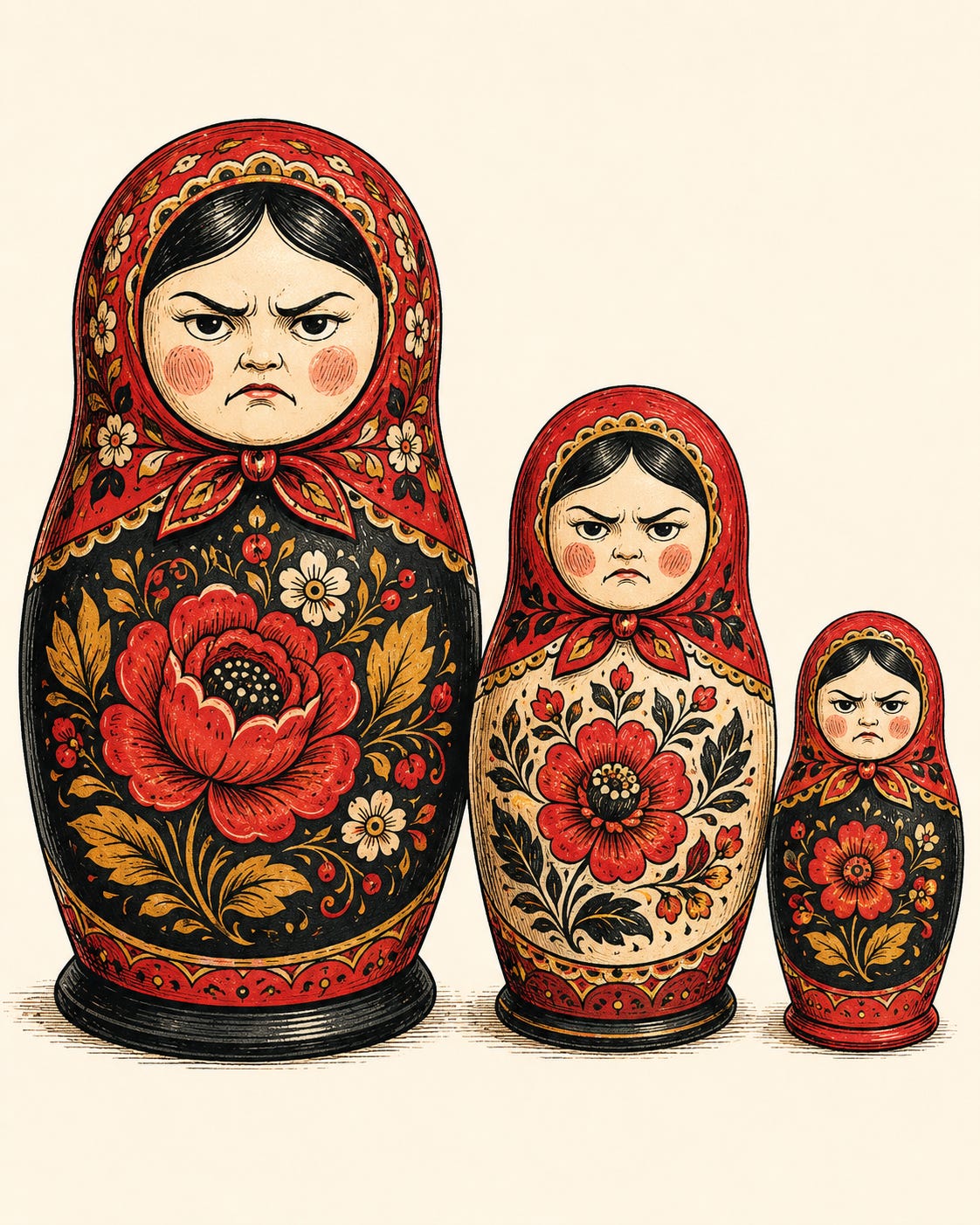 Grumpy matryoshka dolls