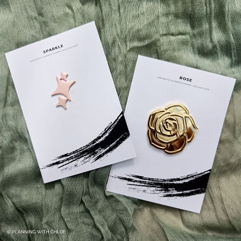 Magnetic Charms by KolourCafe on Etsy, 'Sparkle' in rose gold and 'Rose' in gold