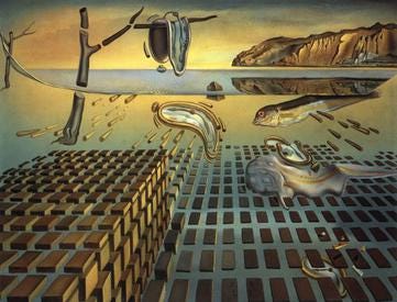 Dali's Disintegration of the Persistence of Memory, the melting watches broken into floating cubes Dali's Disintegration of the Persistence of Memory, the melting watches broken into floating cubes