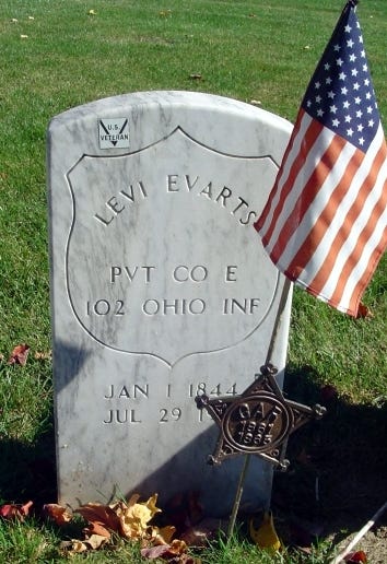 Civil War Gravestone, Levi Evarts - Belleville, Ohio Cemetery