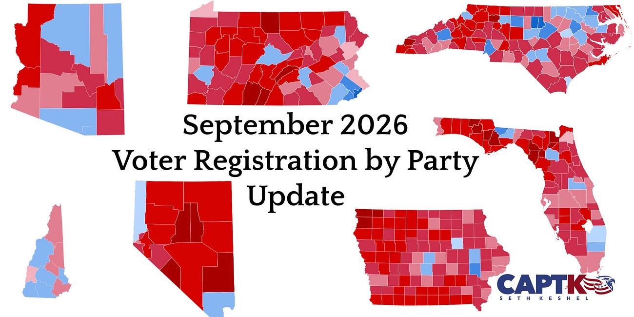 September 2026 Voter Registration by Party Updates for Key 2026 and 2028 Battlegrounds