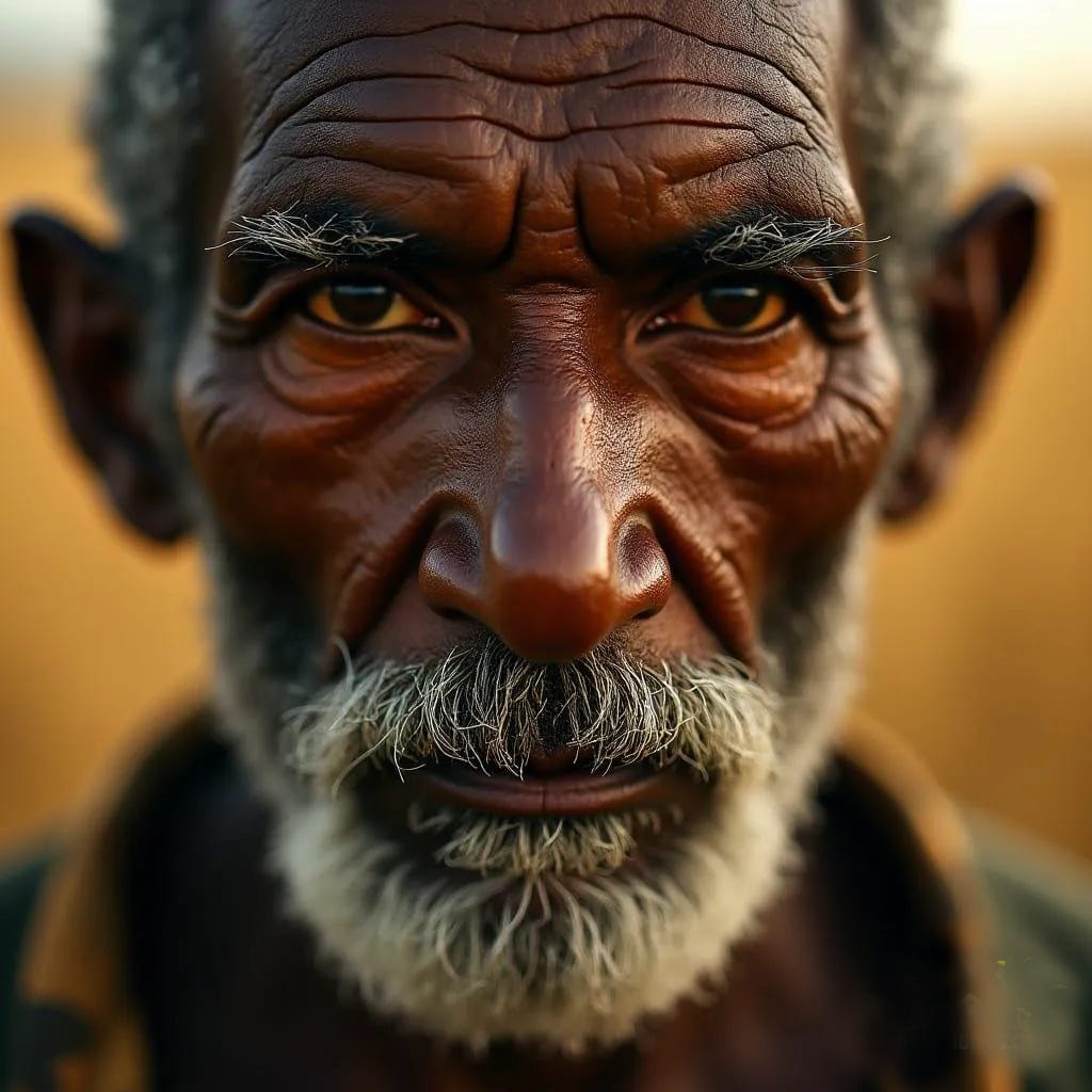 A face shaped by time and endurance, carrying the quiet weight of experience, resilience, and a life lived through Jamaica’s changing landscape