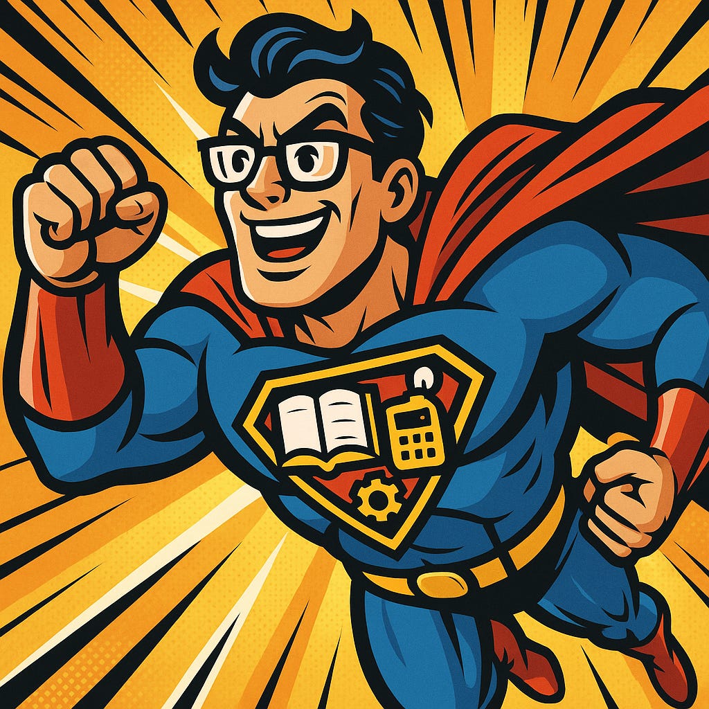 Superhéros combinant les pouvoirs de l'éducation et de l'automatisation - style pop-art