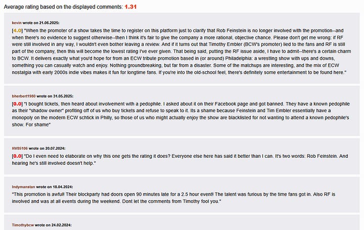 Cagematch profile and comments