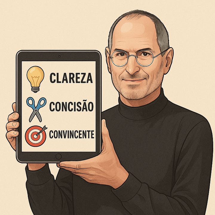 Ilustrações sobre o texto “Thoughts on Flash”, de Steve Jobs. A primeira mostra Jobs segurando um iPad com os princípios de clareza, concisão e convencimento. A segunda retrata uma maçã antropomorfizada em uma luta simbólica contra o logotipo do Flash, representando a rejeição da tecnologia pela Apple em 2010.